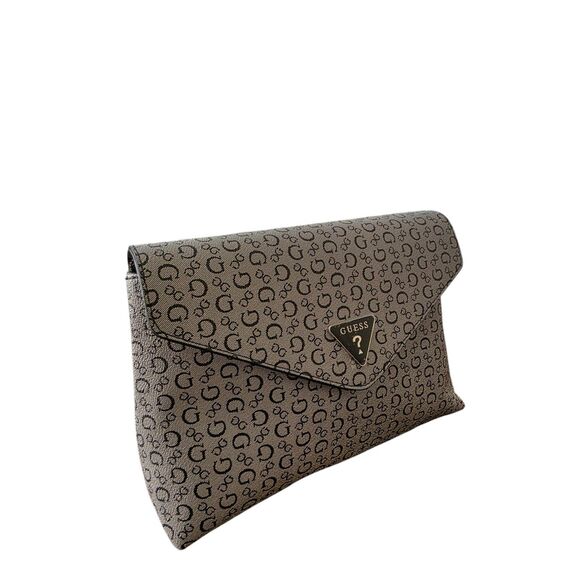GUESS Clutch Bag Gray Black Logo Print Envelope Purse Women’s Handbag - Picture 9 of 14